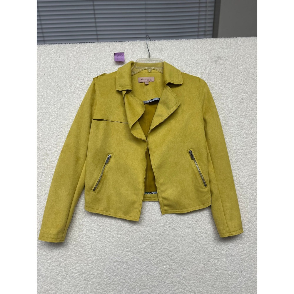 Philosophy Republic Clothing Mustard Yellow Faux Suede Moto Jacket Womens XS